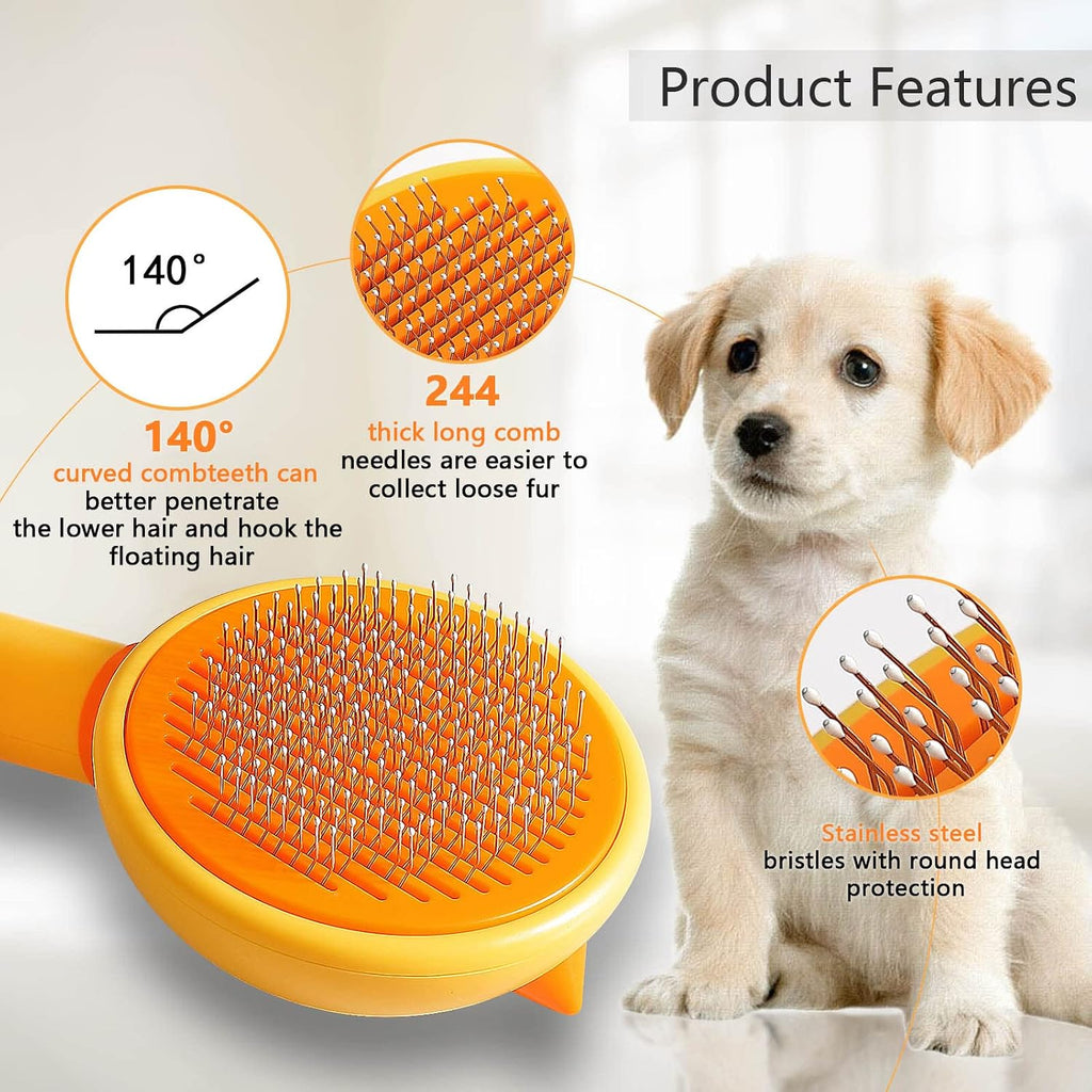 SONGPET pet grooming slicker brush rear view highlighting the one click hair release button.