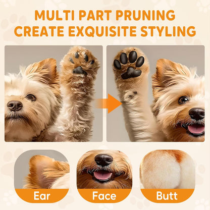 Low noise pet grooming tool on a white background showing the power button and indicator.