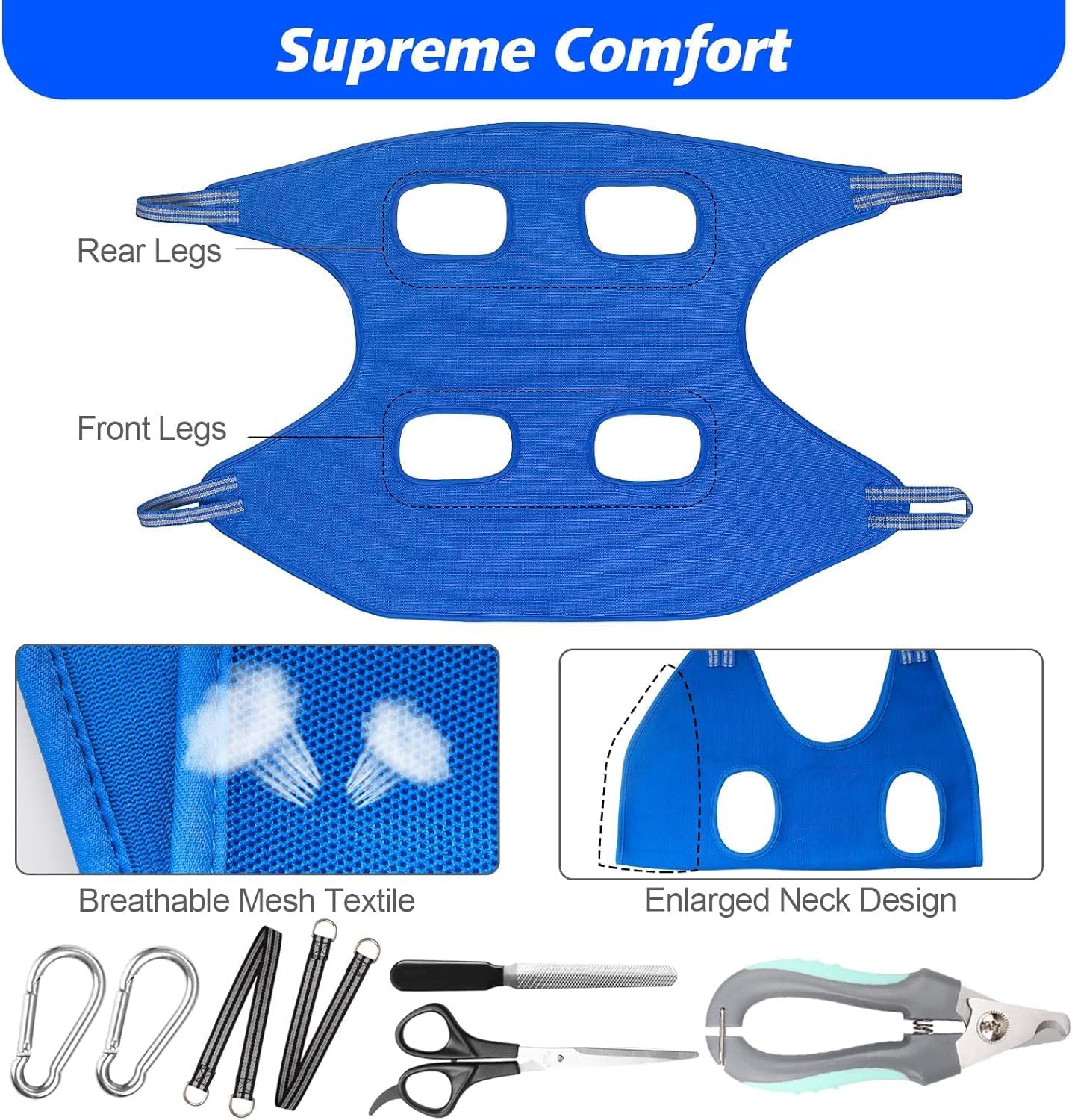 Reinforced edges of Ateson pet grooming harness