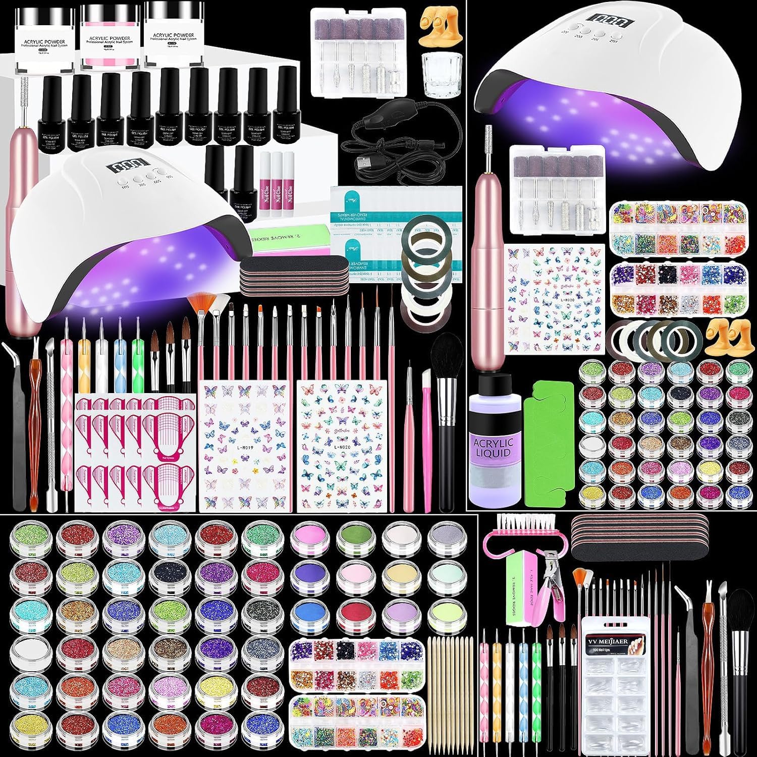 Acrylic Nail Kit,Professional Multicolor Acrylic Nails Powder Nail Starter Kit Decoration Tools with Everything UV Light for Beginners - Image 1