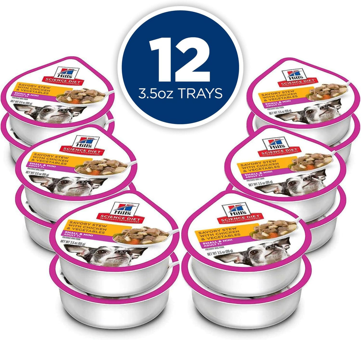 USA imported wet dog food for senior small dogs aged seven plus showing real chicken gravy texture.