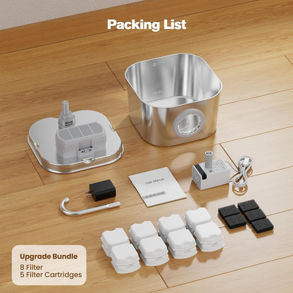 Cat Water Fountain with 8 Filters + 5 Sponges,Small Pet Waterer Dispenser Fountains for Drinking Cats Indoor Metal Automatic Waterer Bowl 24/7 Running Auto Kitty Watering Supplies Quiet Pump - Image 9