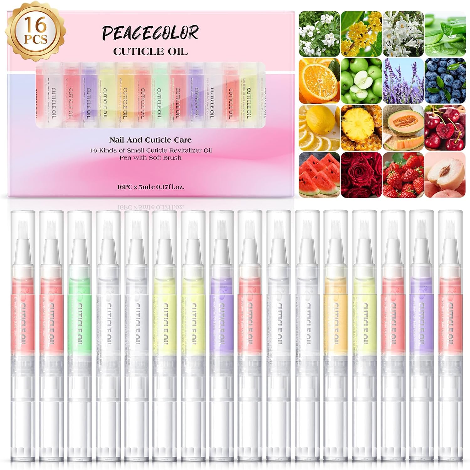 Peacecolor 16 piece cuticle oil pen set front view
