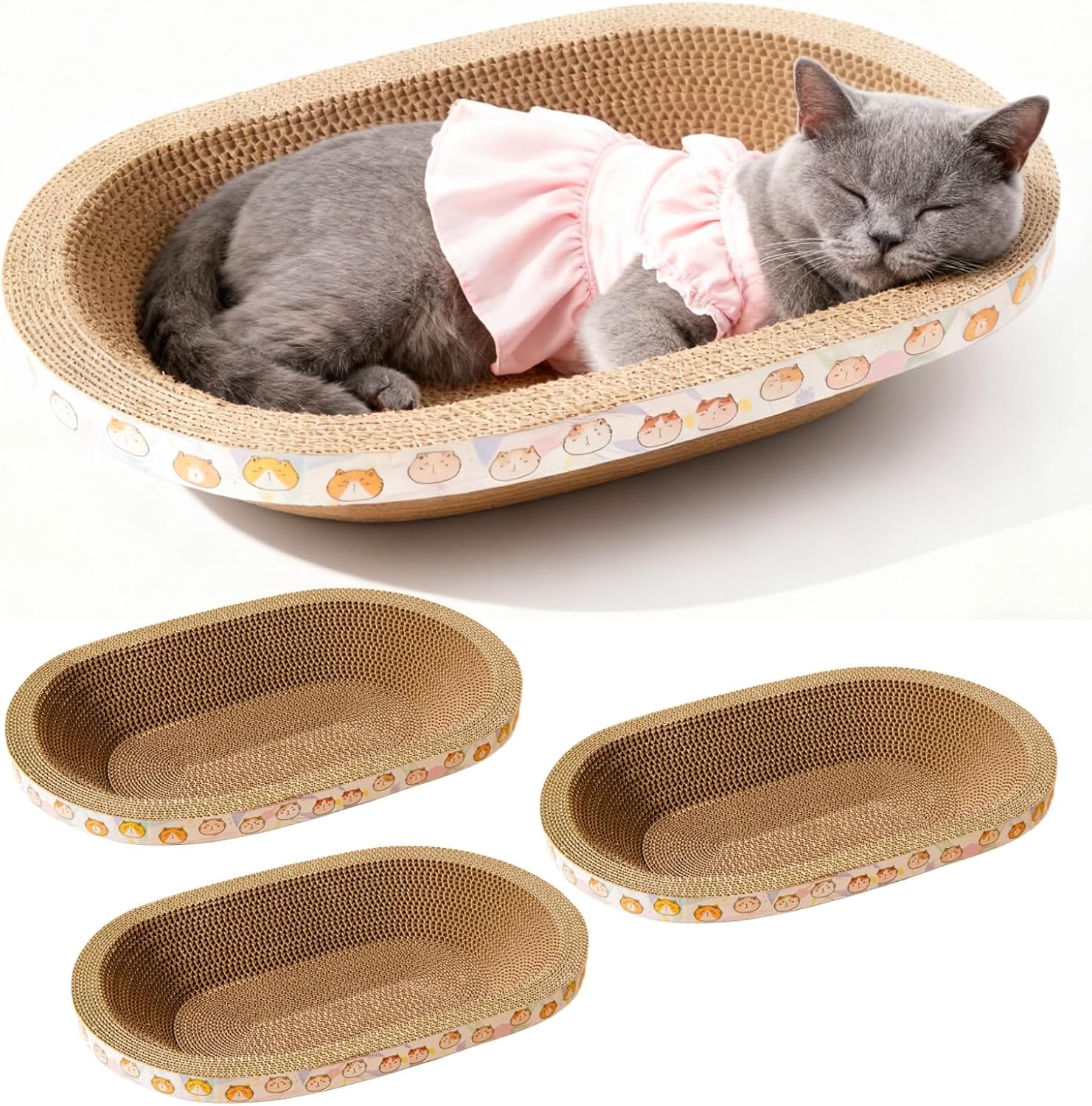 Spindro 3 pack large oval cat scratcher bed front view
