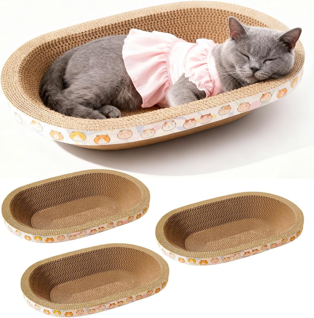 Spindro 3 pack large oval cat scratcher bed front view
