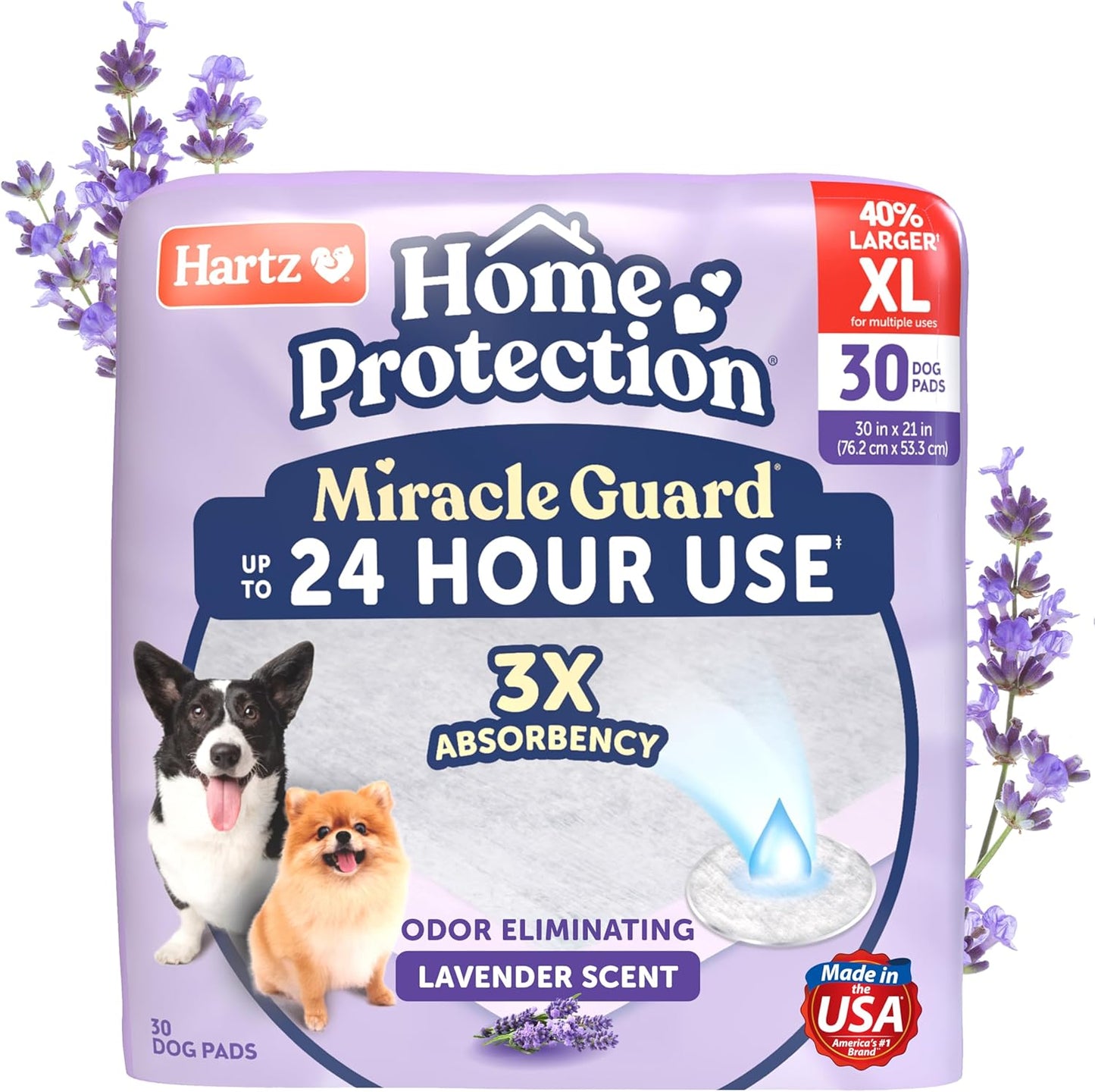Hartz Miracle Guard Dog and Puppy Dog Pads Max Absorbency 24 Hour Use Odor Eliminating Lavender Scented No Leaks, Regular Size 25 Count - Image 14