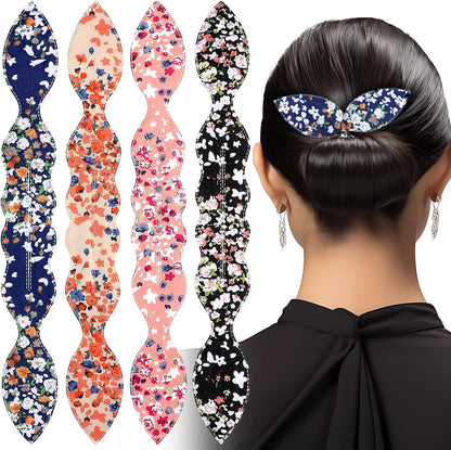 Lnngub deft hair bun maker front view showing floral print patterns