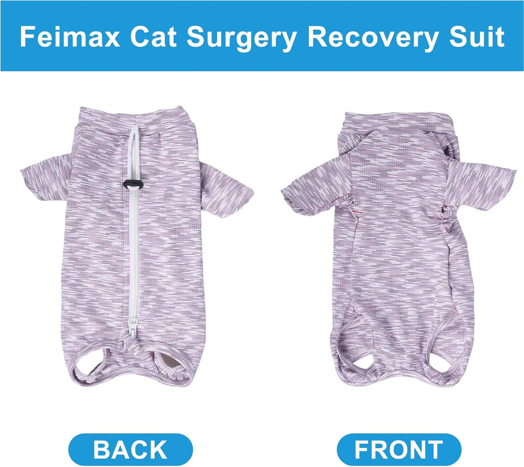 Cat wearing Feimax surgical recovery onesie side profile