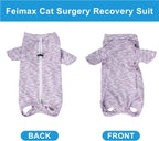 Cat wearing Feimax surgical recovery onesie side profile