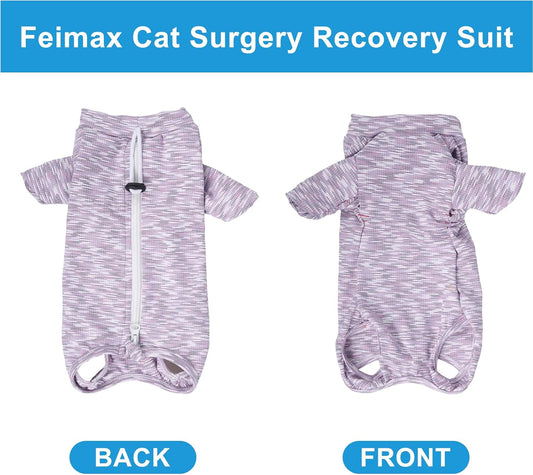 Cat wearing Feimax surgical recovery onesie side profile