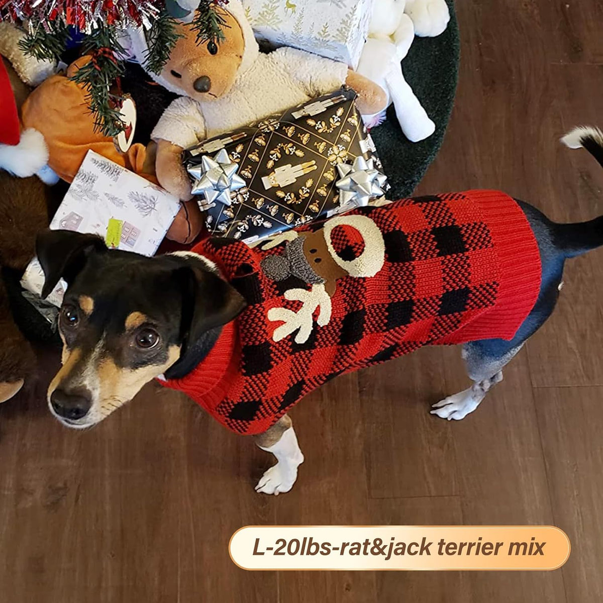Thick cold weather pullover dog jacket in red and black pattern