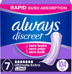 Always Discreet adult incontinence pads for women ultimate extra long 104 pack front view