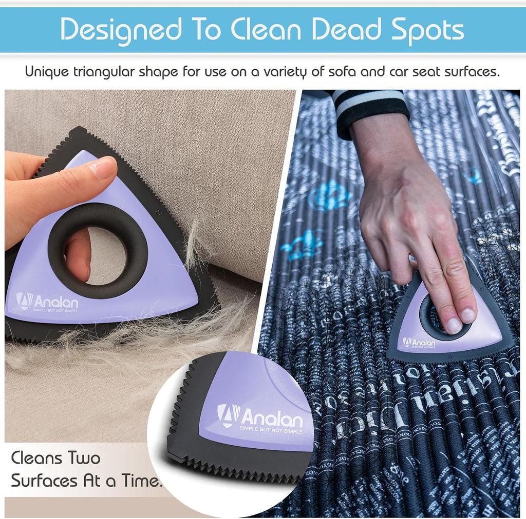 Analan pet hair removal tool cleaning a car seat interior