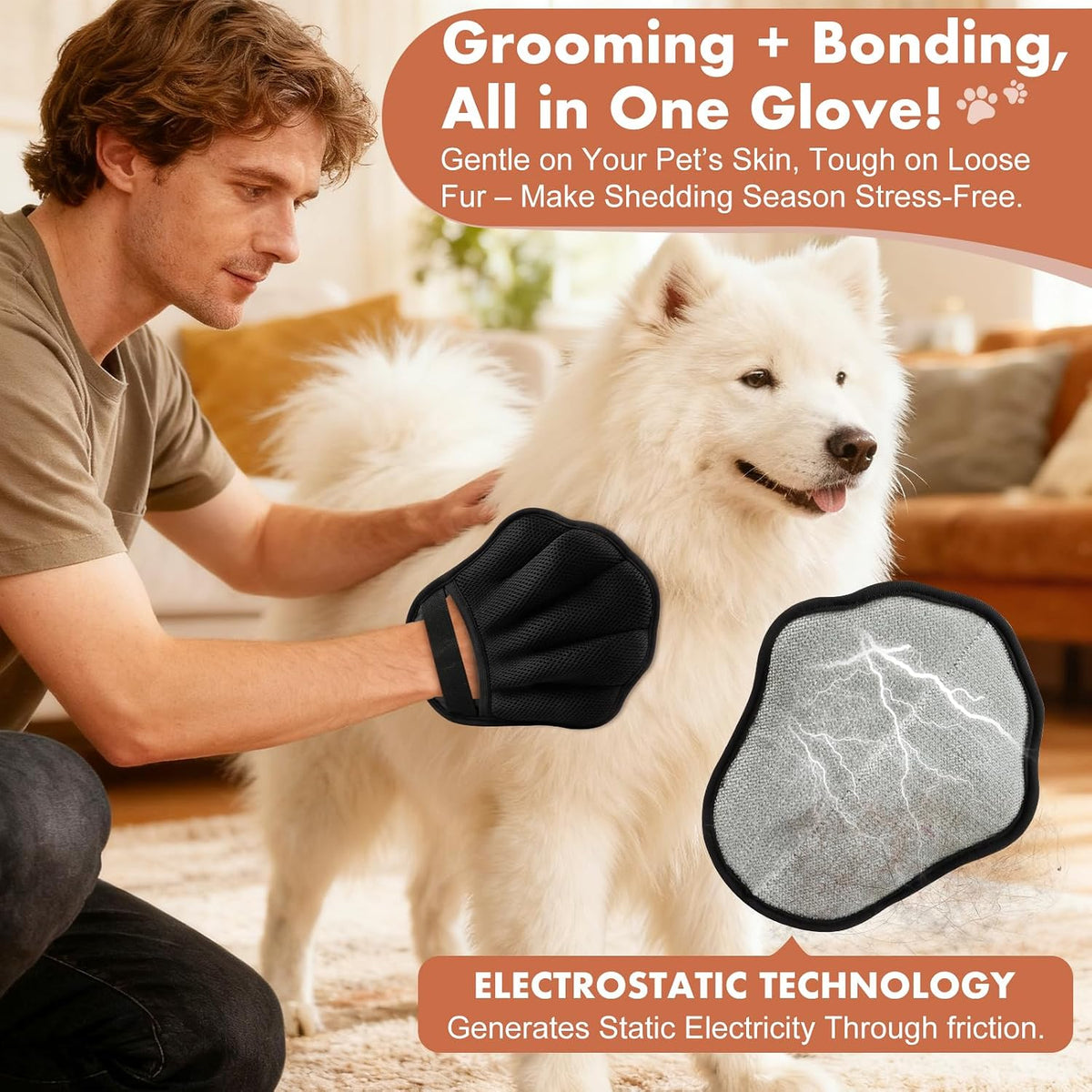 Upgraded five finger pet hair remover glove side angle