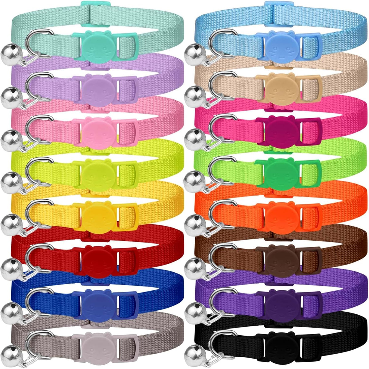 Waoduld breakaway cat collars sixteen pieces pack front view featuring multiple vibrant colors layout