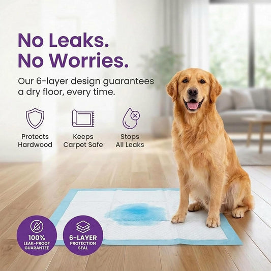 Extra large leak proof dog pee pads unfolded on a clean indoor floor showing full coverage area.