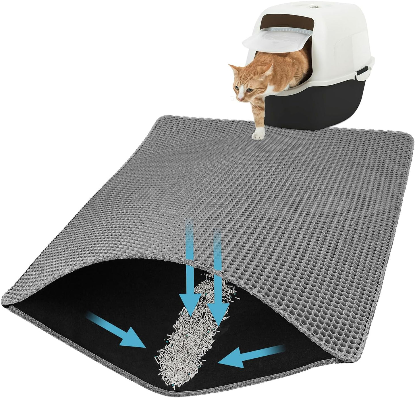 Double Layer Honeycomb Ultra Soft Cat Litter Mat - 23.4" x 14.7", BPA-Free, Upgraded Non-Slip & Urine-Proof Bottom, Durable & Easy Clean, Gray Pack of 1 - Image 10