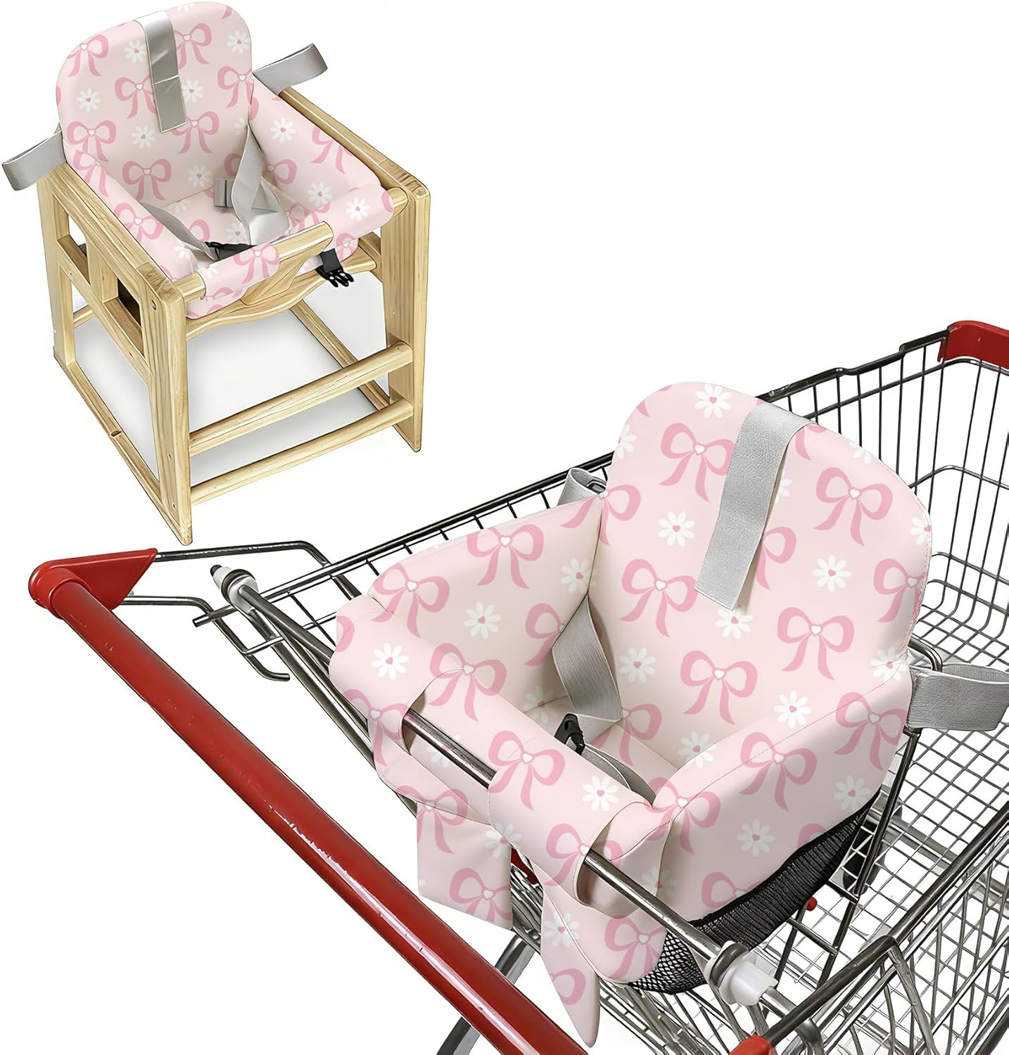 Ozrvyndarel padded shopping cart cover with pink bow design front view