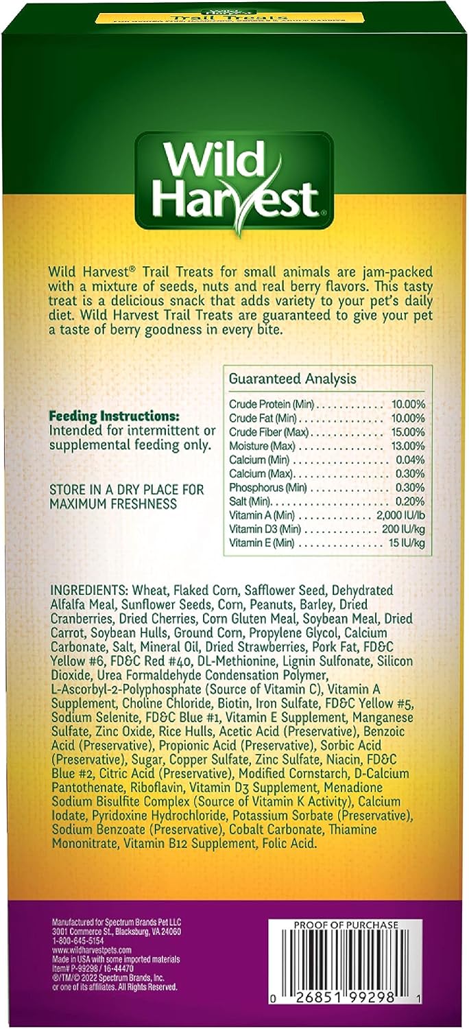 Close up of Wild Harvest small pet berry and nut treat ingredients including seeds and dried fruit.