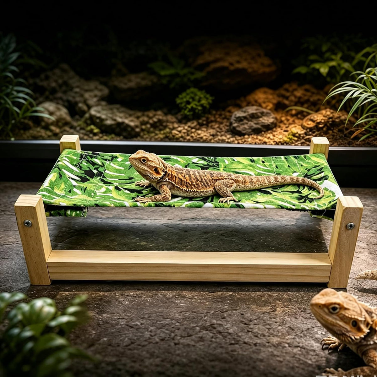 Bearded Dragon Bed, Wooden Reptile Hammock, Bearded Dragon Tank Habitat Accessories, Safe Natural Wood Resting Place for Lizard, Leopard Gecko, Snake, and Other Small Animals(Colorful, Large) - Image 9