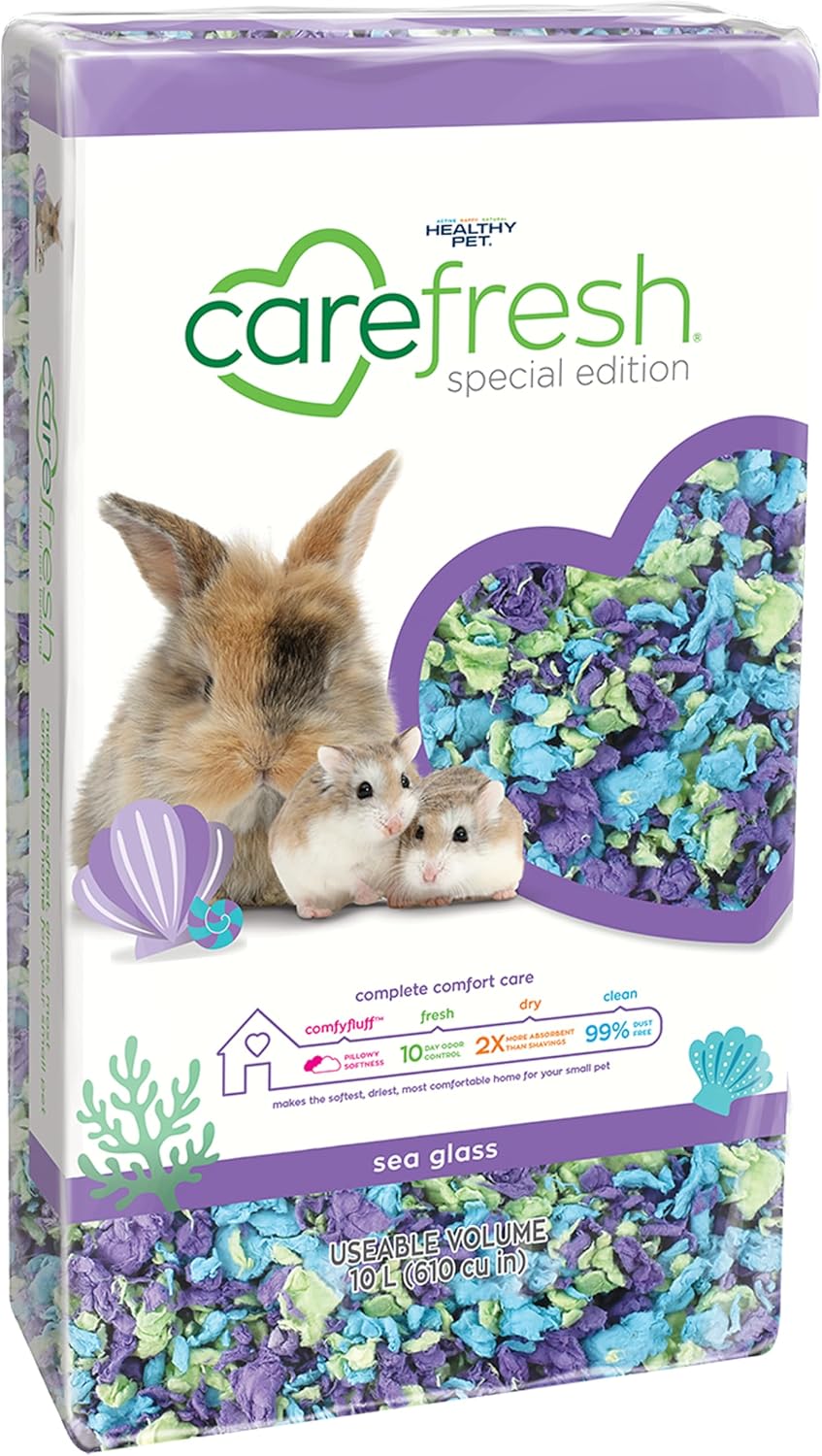 Carefresh 60L packaging next to small pet habitat setup