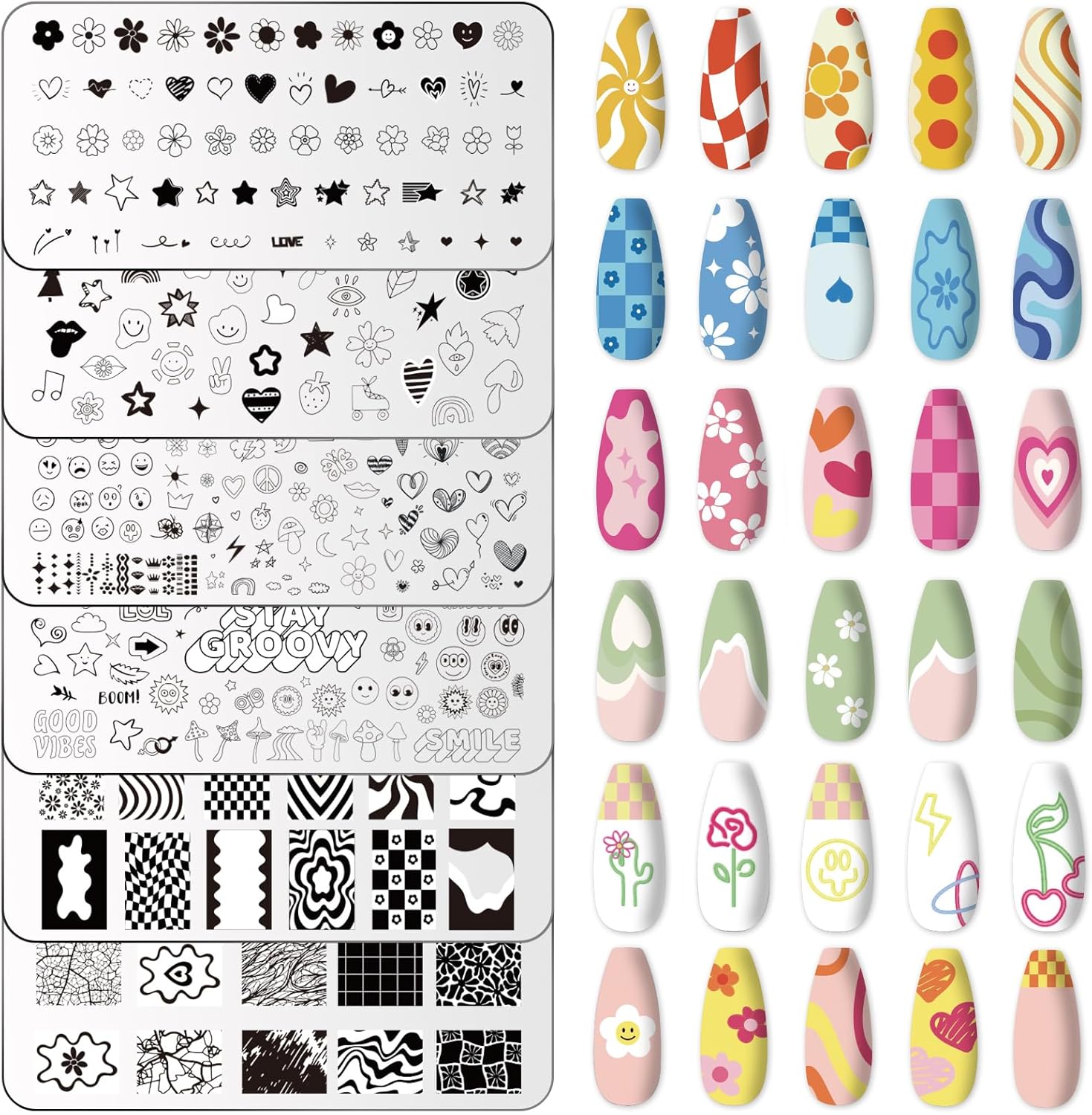 Whaline 6 Piece Preppy Nail Art Stamping Plate Set front view
