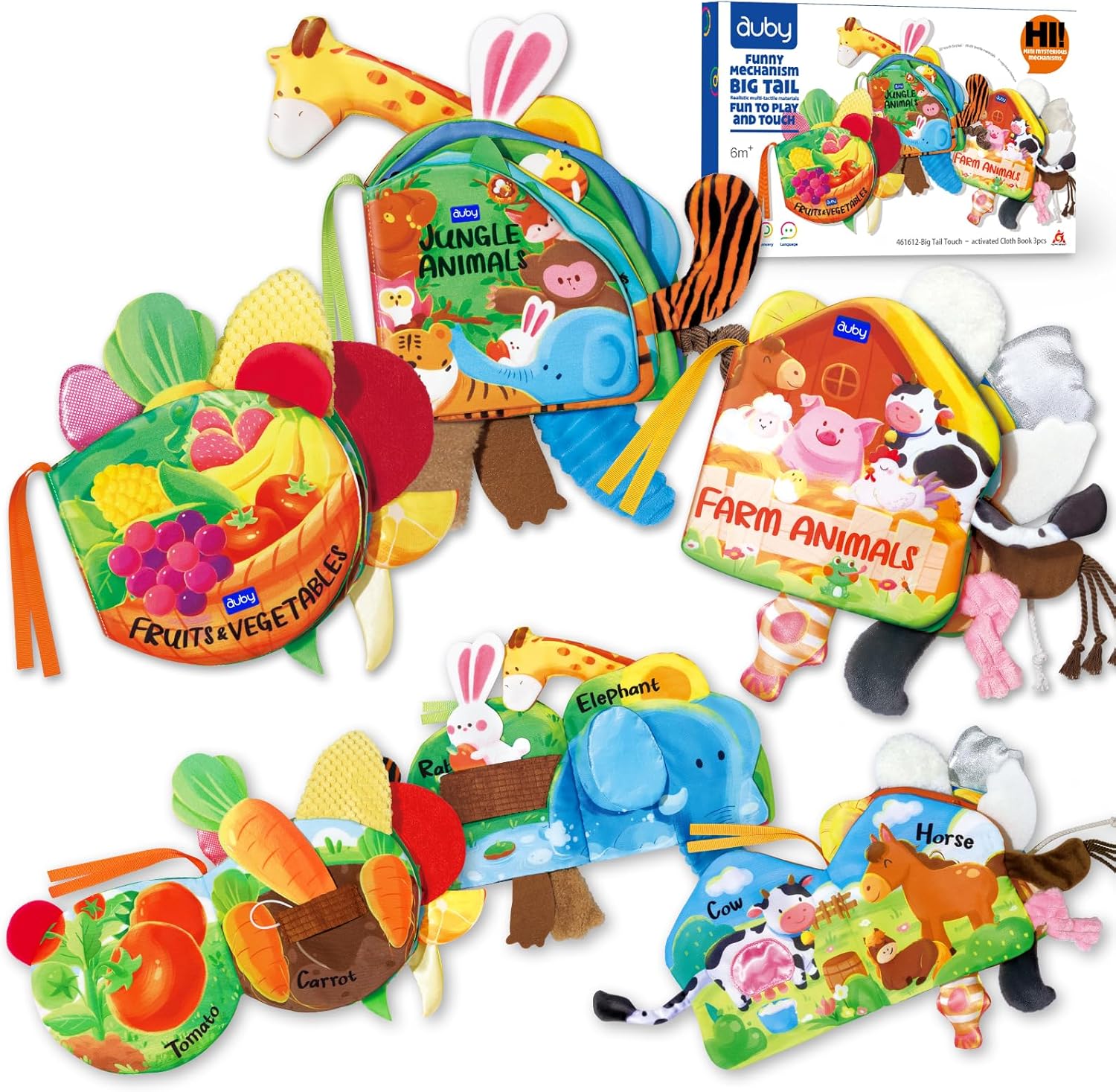 Auby baby cloth books 3 pack front view sensory toys