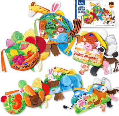 Auby baby cloth books 3 pack front view sensory toys