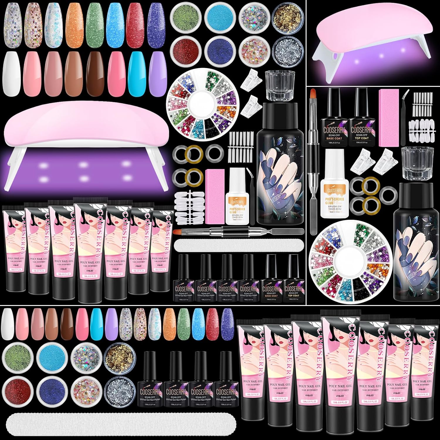 Cooserry poly gel nail kit front view with 7 colors