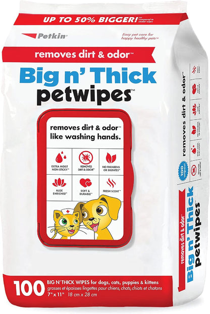 Petkin heavy duty pet wipes for travel and quick touch ups