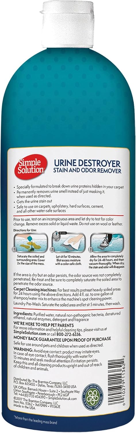 Simple Solution professional strength pet urine remover 32 ounce bottle packaging
