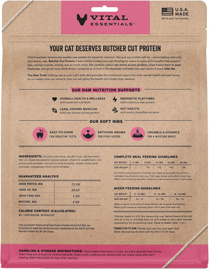 Vital Essentials raw chicken freeze dried cat food packaging showing ingredients