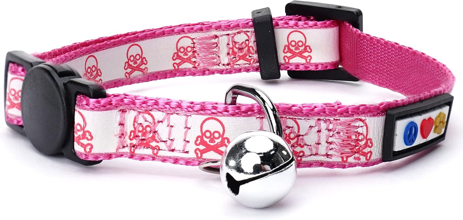 Pawtitas Glow in the Dark Cat Collar with Breakaway Safety Buckle & Bell Adjustable Kitten Collar, Pink - Image 9