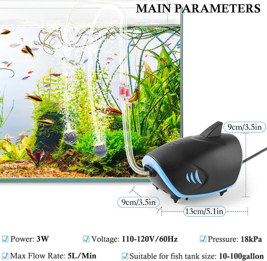 HITOP 80GPH Fish Tank Aerator with dual outlets