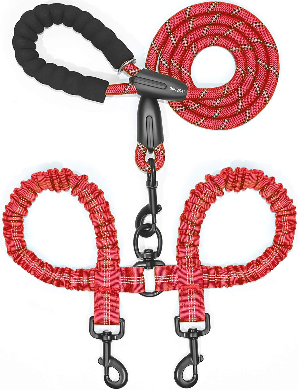 iYoShop Dual Dog Leash - 360 degrees Swivel, No Tangle Walking Leash with Shock Absorbing Bungee for Two Dogs (Large, 25-150 lbs, Black) - Image 13