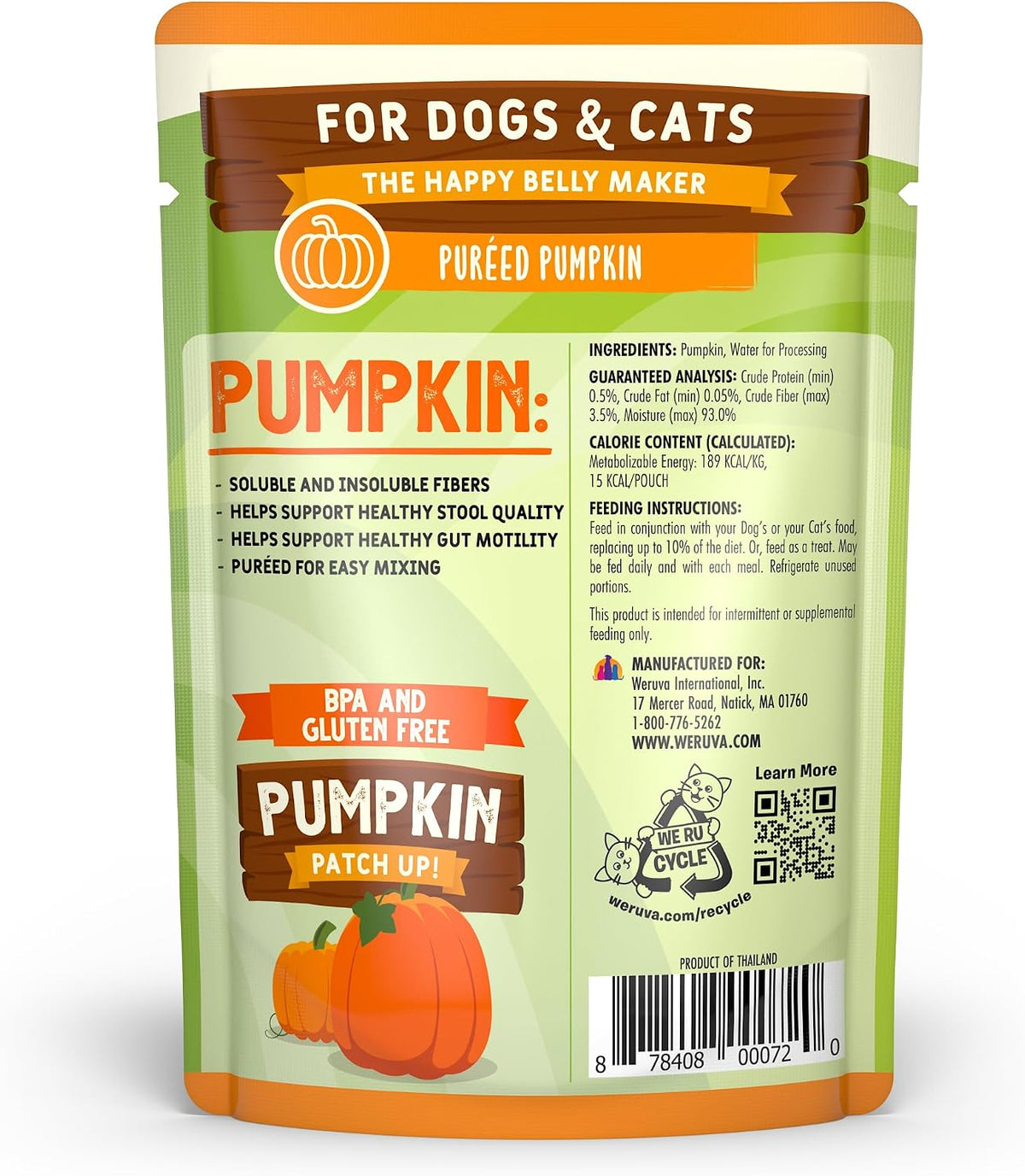 Weruva pumpkin puree display box packaging showing 12 pouches