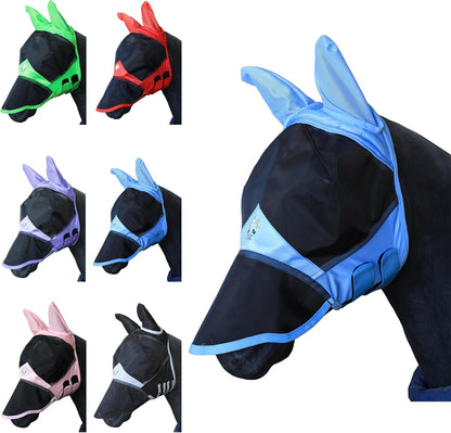 T TEKE Fine Mesh Horse Fly Mask w/Ears & Nose, UV Blocking 3D Eye Visor with Extra Fleece Cushioned Forehead, Protection from Insect Pests - Image 12