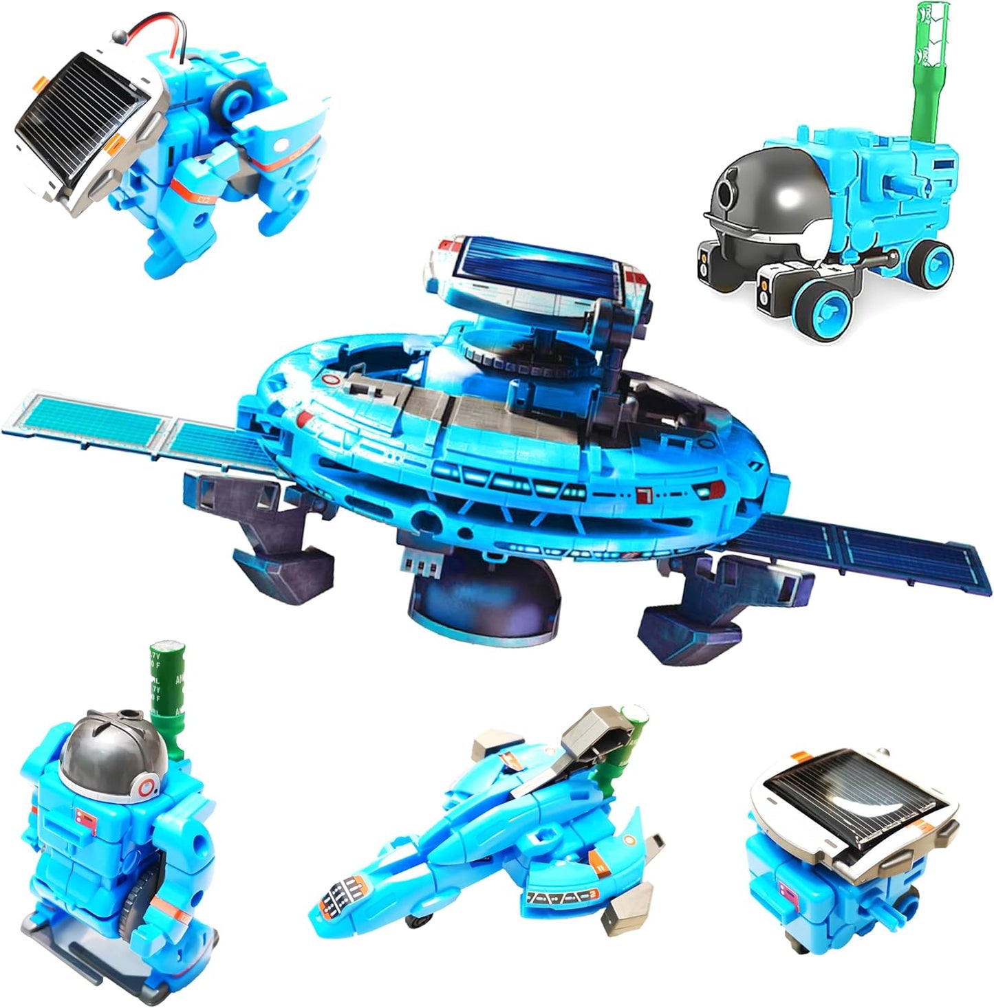 Generic STEM solar space robot building kit front view showing one hundred twenty pieces and solar panel.