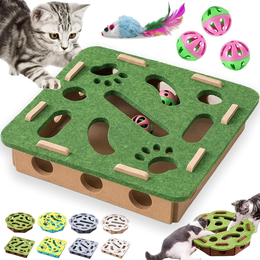 LCSICY Cat Scratch Puzzle Enrichment Box front view showing felt top and paw cutouts.