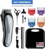 Wahl 9766 heavy duty pet trimmer kit contents spread out neatly for home grooming.