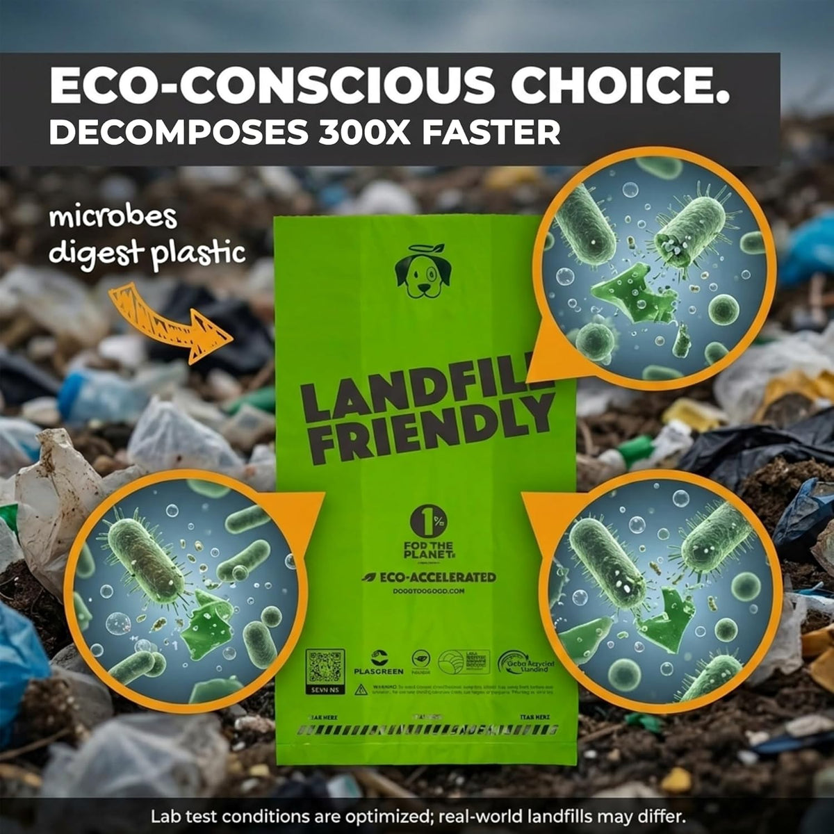 Expanding sides of the green pet waste bag accommodating large breed cleanups.