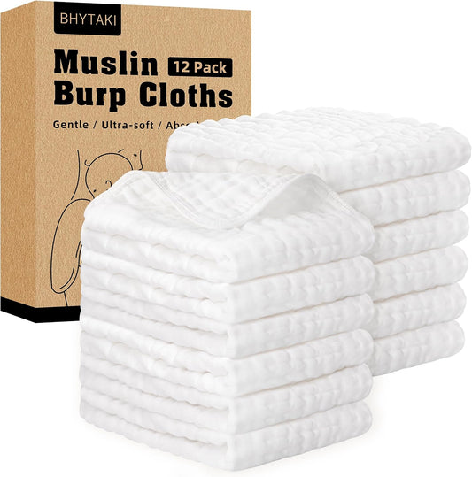 Bhytaki muslin burp cloths 12-pack front view