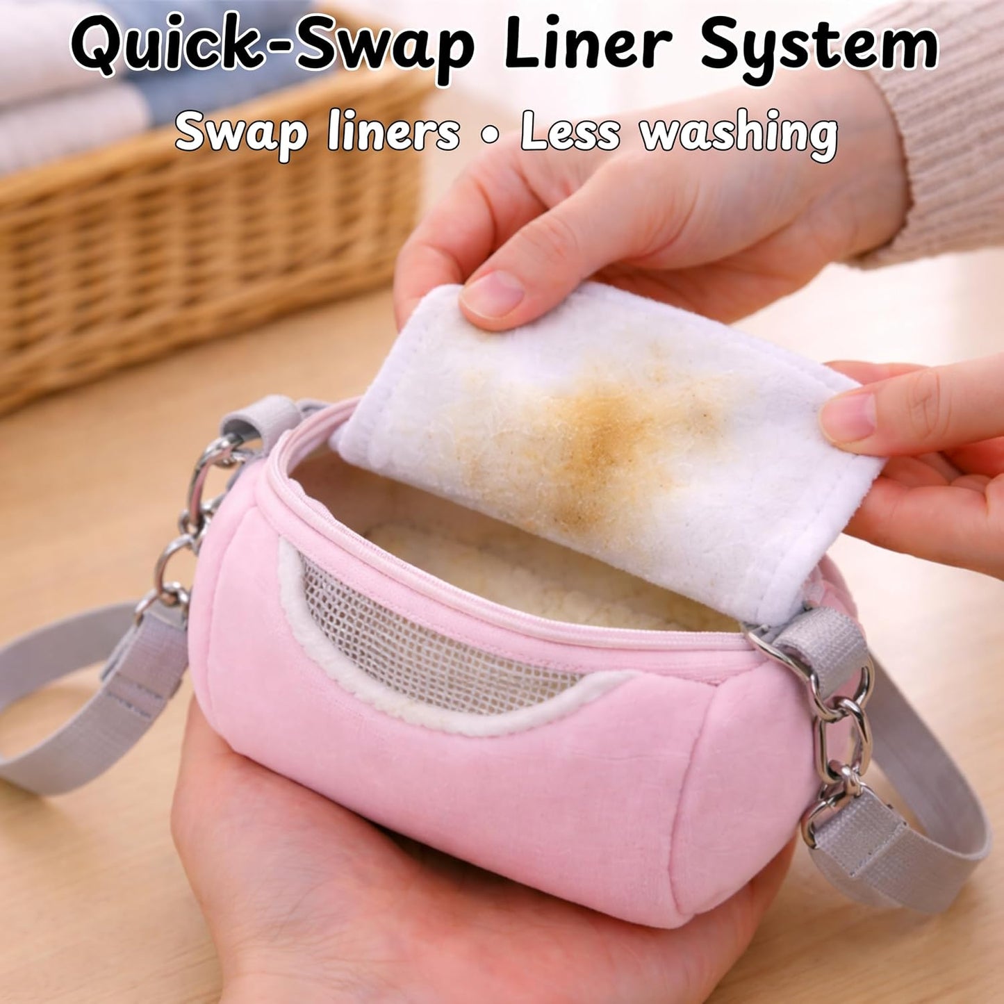 Dwarf Hamster Carrier Backpack Travel Bag, Dwarf Hamster Carry Pouch With Liner And Adjustable Lightweight Tether, Breathable Soft Outgoing Sleeping Travel Bag For Small Pets Squirrels Reptiles (Pink) - Image 4