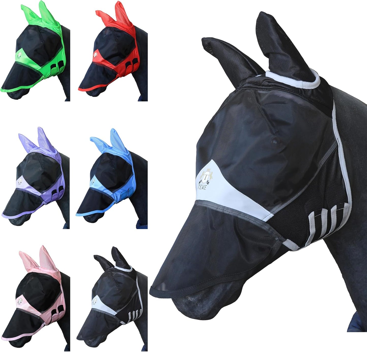 T TEKE Fine Mesh Horse Fly Mask w/Ears & Nose, UV Blocking 3D Eye Visor with Extra Fleece Cushioned Forehead, Protection from Insect Pests - Image 11