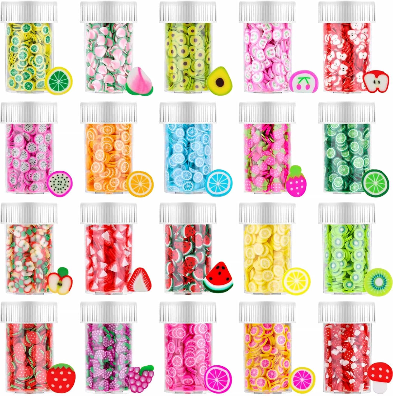 Acejoz fruit nail art slices collection pack front view showcasing vibrant polymer clay designs for Indian manicure styling.