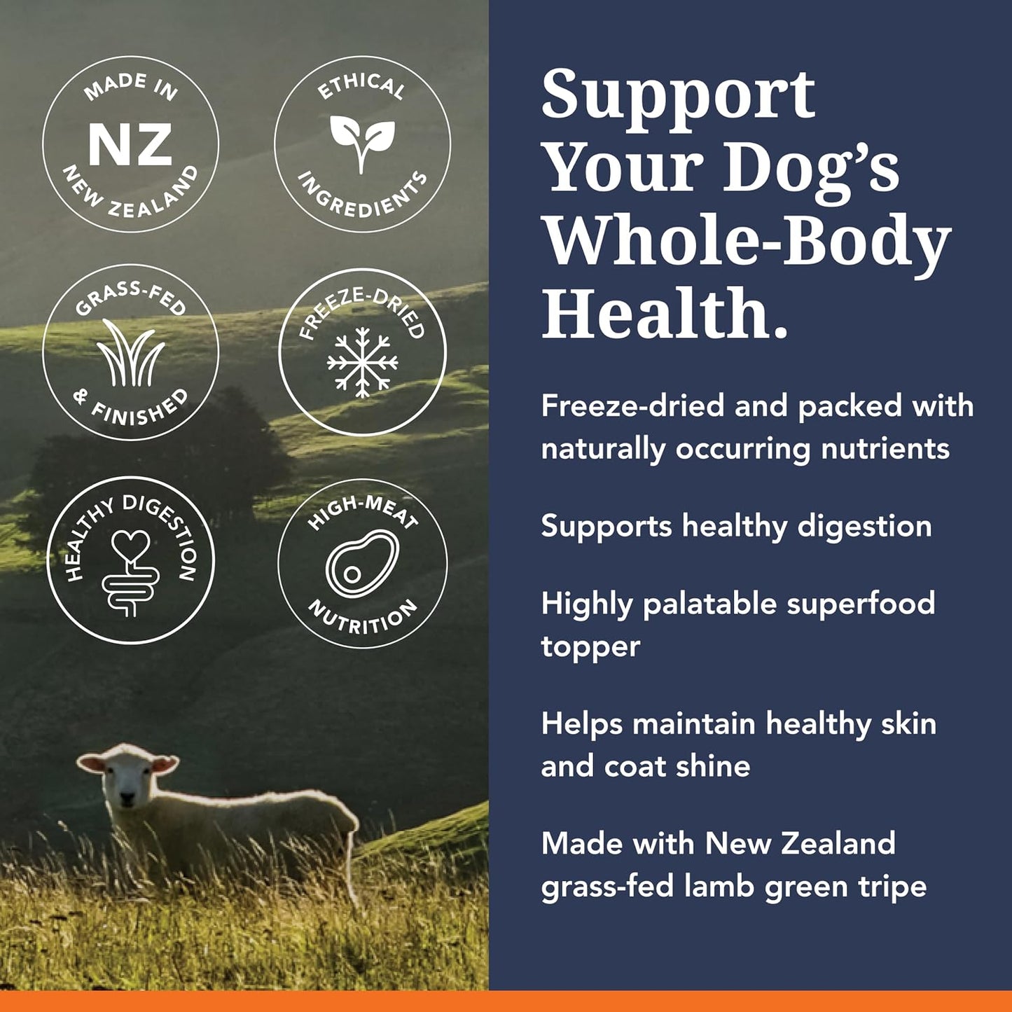 Natural probiotics and amino acids dog meal enhancer back packaging text