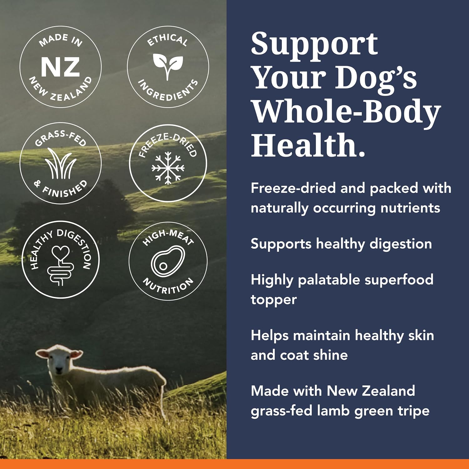 Natural probiotics and amino acids dog meal enhancer back packaging text