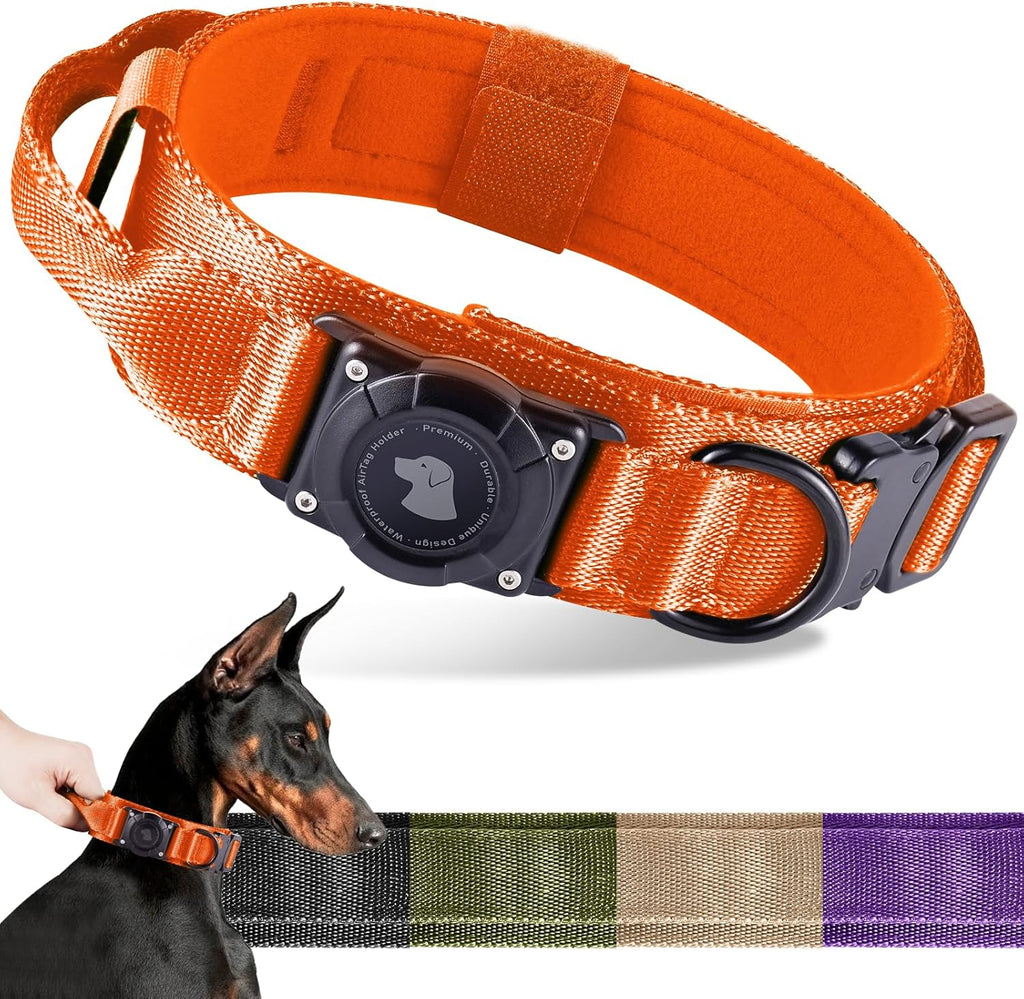 2026 Upgrade Waterproof AirTag Dog Collar, Military Tactical Dog Collar with AirTag Holder, Comfortable Control Handle and Metal Buckle, GPS Dog Collar Holder for Medium to Large Dogs (Khaki,L) - Image 13