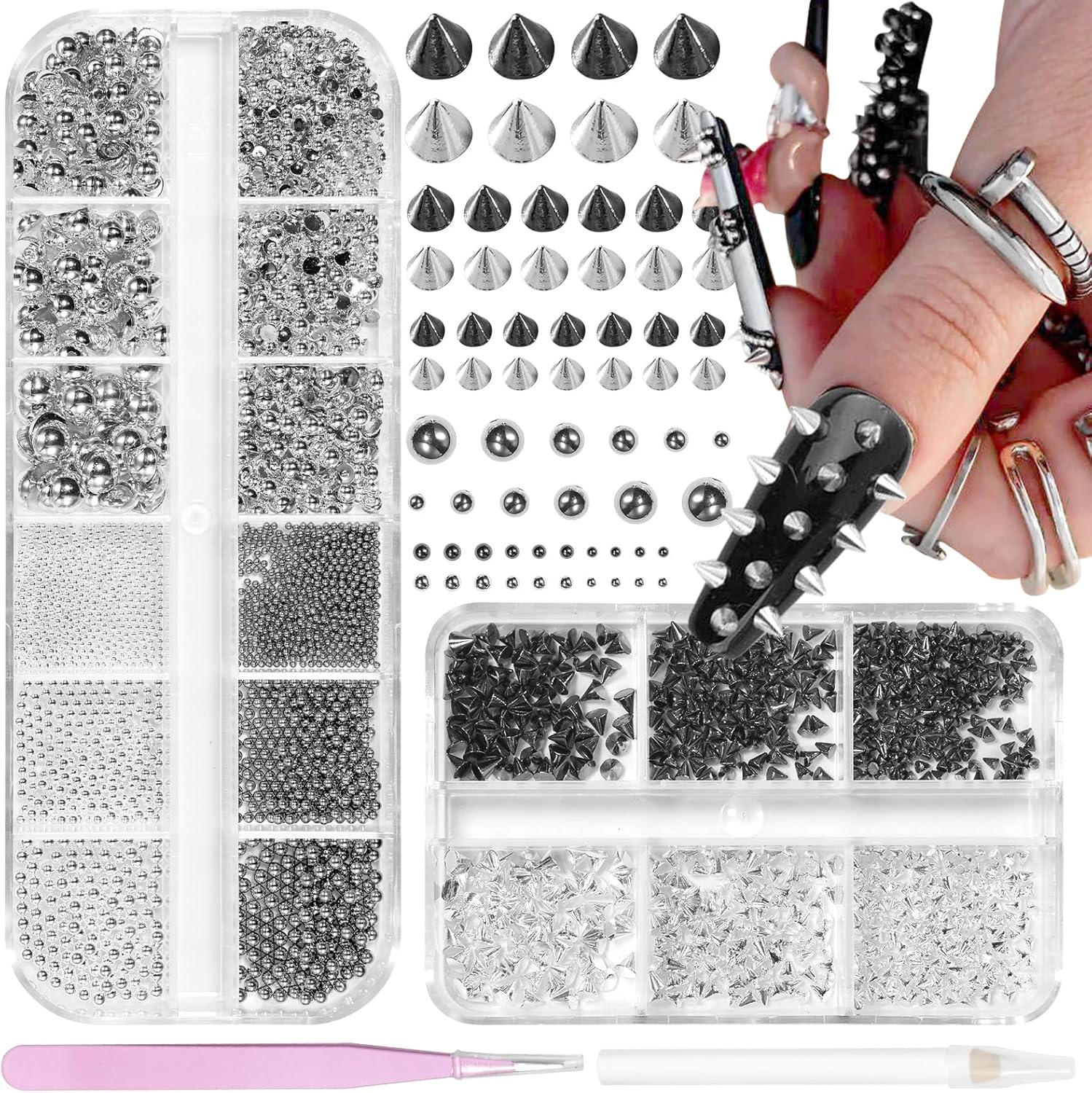 Tatiwoo 3D mini metal punk nail art charms front view