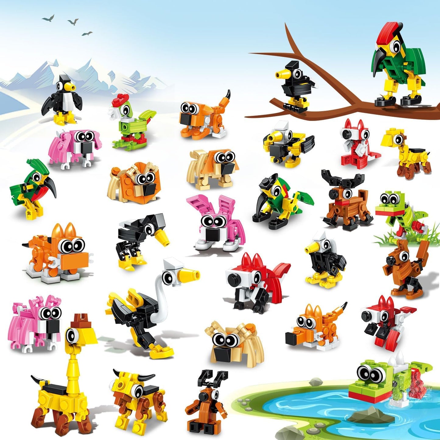 TWERF mini animals building blocks twenty pack front view showcasing colorful assortment